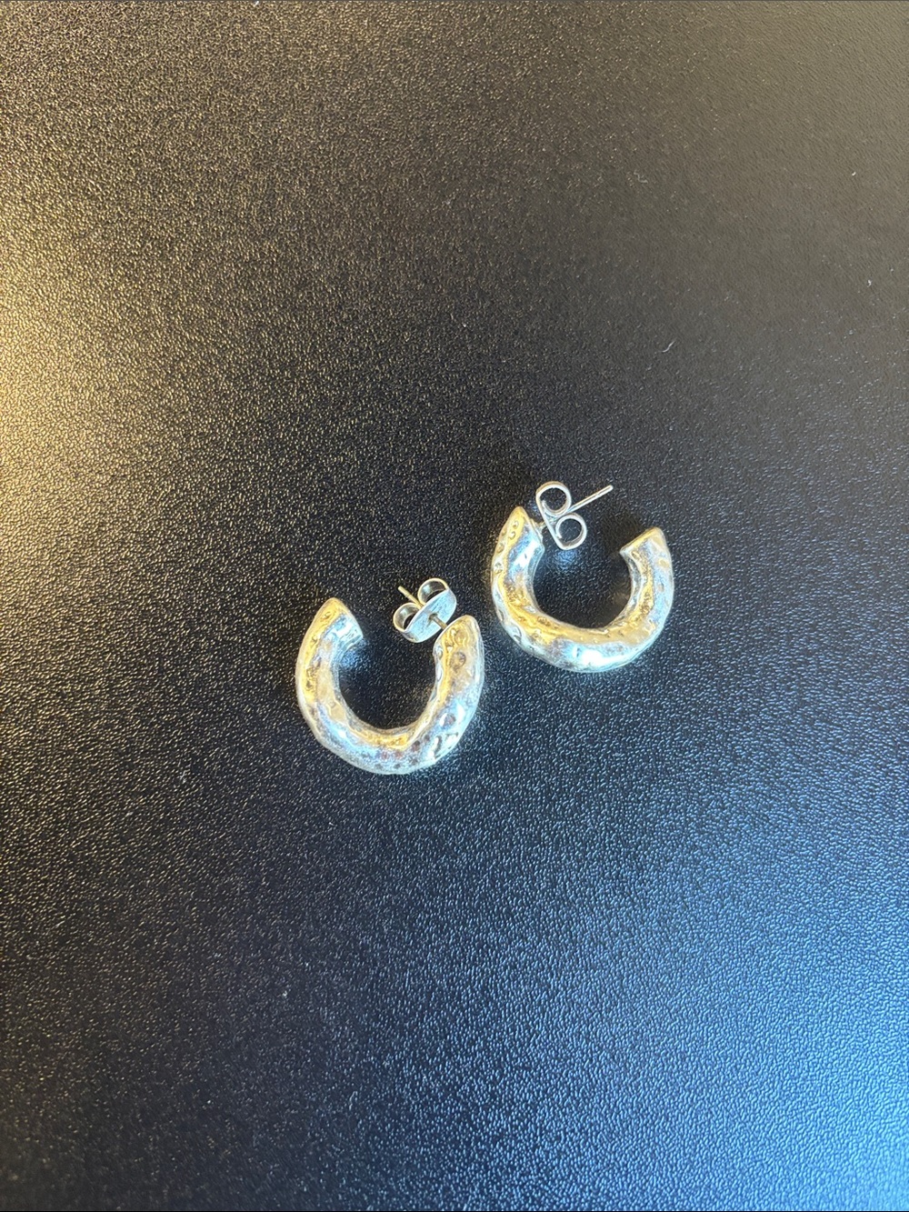 Zara Hammered Mini Hoop Stud Earrings - Silver